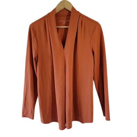 Soft Surroundings Women's Orange Jersey Knit Blouse Sz M V-neck Long Sleeve Fall - Picture 10 of 10